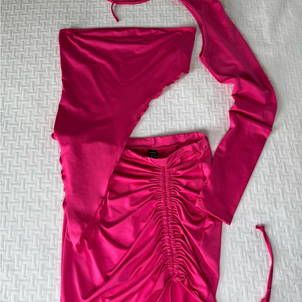 SHEIN Fuchsia One-Shoulder Ruched Dress